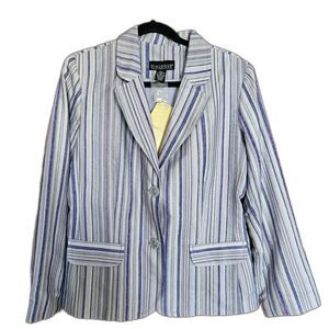 Dialog Women's‎ Large Striped Blazer Jacket Light Blue Purple Professional New